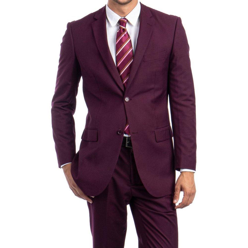 Mens 2pc Modern Fit Suit Notch Lapel, Burgundy